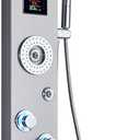 ELLO&ALLO LED Rainfall Waterfall Shower Head Rain Massage System with Body Jets Stainless Steel Bathroom Shower Panel Tower System, Brushed Nickel