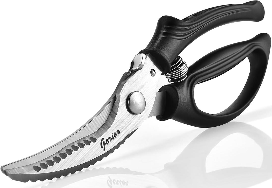 Heavy Duty Poultry Shears - Kitchen Scissors for Cutting Chicken, Poultry, Game, Meat - Chopping Vegetable - Spring Loaded (Black)
