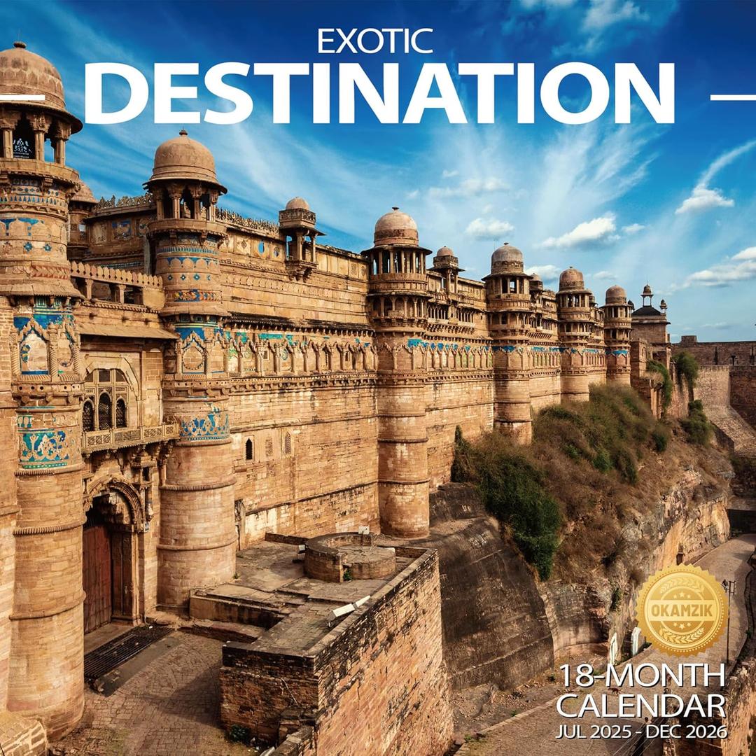 4 x 2025-2026 Wall Calendar Exotic Destination Planner Calendar, Hangable Monthly Wall Calendar with Large Blocks for Organizing & Planning, Academic Schedule, Home, Office & family, Thick & Sturdy Paper (12"x24" Open)