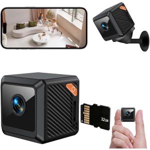 Small Hidden Camera, 1080P Indoor Security Cameras for Home, Mini Nanny Cam with 32GB SD Card & 140 Wide-Angle Lens & Motion Detection & Night Vision, Magnetic Installation (Pure Black)
