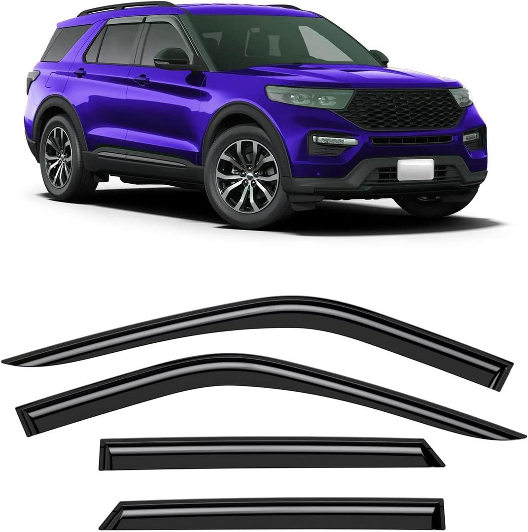 Tape-On Windows Visor 4-Piece for 2020-2024 Ford Explorer Rain Guards Shield Shade Smoke (black)