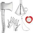 5Pcs Tin costume Accessories Set Adjustable Silver Funnel Hat Halloween Party Dress up (Hi)
