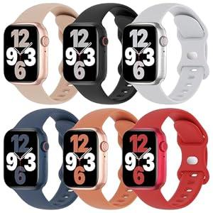 6 Pack Silicone Bands Compatible with Apple Watch Band 38mm 40mm 41mm 42mm 44mm 45mm 46mm 49mm Women Men, Soft Sport Strap Replacement Wristband for iWatch Series 11 10 9 8 SE 7 6 5 4 3 2 1 Ultra