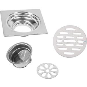 Square Bathroom Floor Drain Cover, Thick Stainless Steel Shower Drain Cover Square Shower Drainer with Waste Gate for Kitchen Bathrooms Garage Wet Areas 50/75mm Pipe Fit (Style 1)