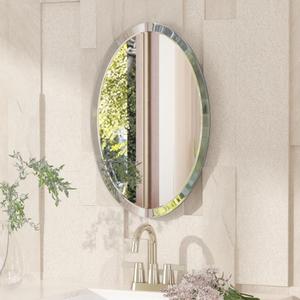 VocalStar Frameless Oval Mirror, 16" x 24" Bathroom Wall Mirror with Beveled Edge, Modern Decorative Vanity Mirrored for Living Room, Entryway, Bedroom | 1/4-Inch Shatterproof Glass