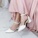 BCTEX COLL Womens Pointed Toe Pumps Shoes Ankle Strap Chunky Low Heels Metal Lined Sandals Designed for Women (White), Size 9