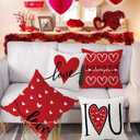 Coeufuedy Valentine's Day Pillow Covers 18x18 Set of 4 Love Heart I Love You Anniversary Wedding Decoration Cushion Covers for Sofa Couch (Red-02)