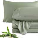 JSD Sage Green 100% Viscose Derived from Bamboo Sheet Set King, Cooling Sheets for Hot Sleepers, 300TC Sateen Weave, 16" Deep Pocket Corner Straps, Soft Silky Breathable Hotel Quality
