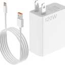 120W Fast Wall Charger Block 100W 90W Compatible for Xiaomi 17 15 14 13 12 14t 13t 12t 12s Pro Lite Redmi Note k80 K70 K60 K50 12 11 Pro Plus Black Shark 4 5 Poco F4 Gt 6A USB C Cable