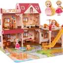 Doll House for Girls, DIY 5-Room Dollhouse Playset wirh Furniture and Accessories, Dream Gift for Kids