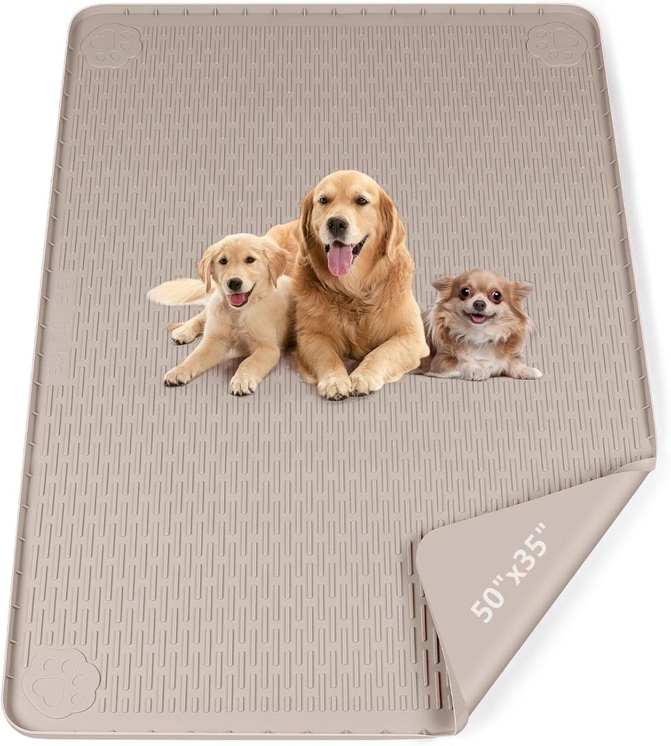 Pee Pads for Dogs, 50" x 35" Extra Large Reusable Silicone Mat, Washable Puppy Training Pads for Potty Training, Non-Slip, Leak-Proof, Indoor Floor Protection (Khaki)