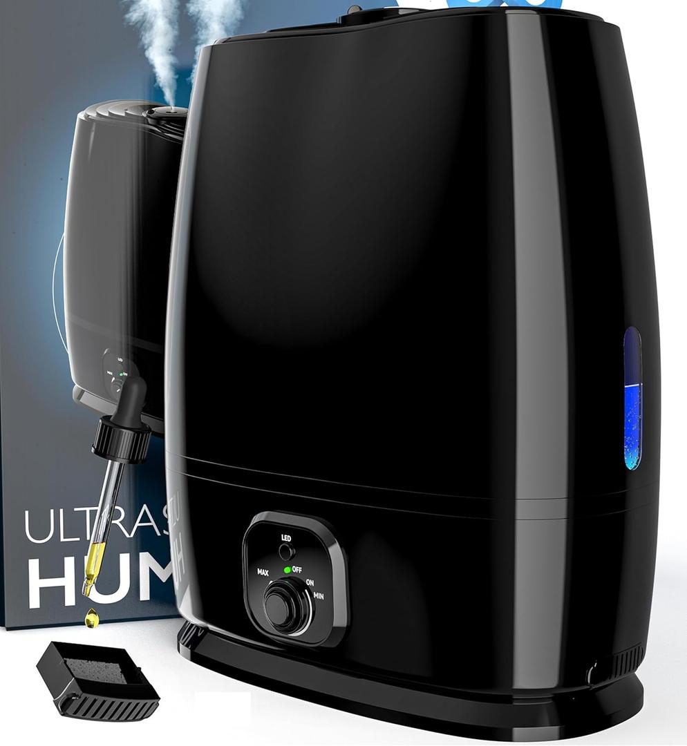 Everlasting Comfort 6L Humidifiers for Bedroom, Quiet 50HR Runtime Top Fill Supersized Cool Mist Humidifier Large Room Indoor, Whole House Air Humidifier for Plants, Baby Nursery, Allergies, Dry Skin (Black)