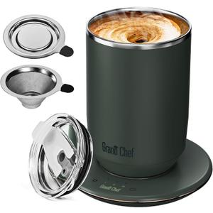 Self-Heating Coffee Mug, Coffee Mug with Self Stirring&Fast Heating, 10oz Temperature Controlled Coffee Cup Warmer, Heated for Tea/Coffee at Office/Kitchen/Travel, with Reusable Coffee Dripper, Green