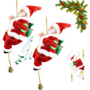 Santa Claus Musical Climbing Rope, Electric Climbing Santa on Rope, Christmas Ornament Xmas Climbs Up and Down with Light Music for Christmas Fireplace Home Decor