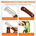 2 x Multi-Functional Vegetable Peeler for Kitchen with Wooden Handle and Bottle Opener, 3 in 1 Stainless Steel Green Onion Slicer Kitchen Tool for Fruit Potato Pumpkin Apple carrot Papaya, Non-Slip Handle