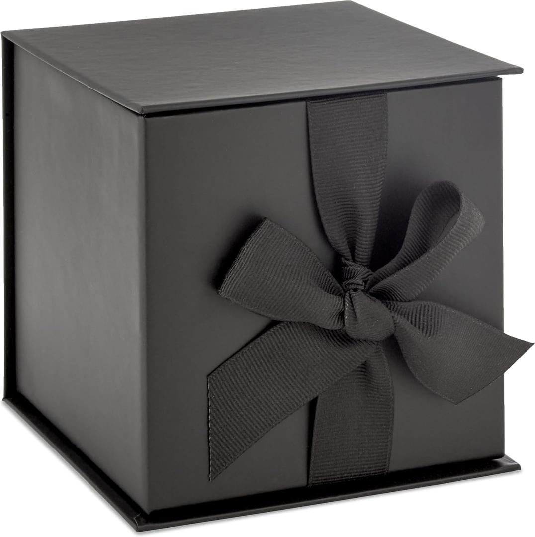 Hallmark Small Gift Box with Bow and Shredded Paper Fill (Black 4 inch Gift Box) for Weddings, Graduations, Birthdays, Father's Day, Groomsmen Gifts, All Occasion