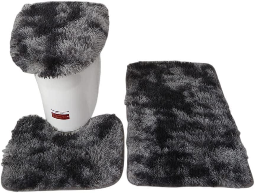 XZJMY 3 Pieces Bathroom Rugs Set,Bath Mat, Non Slip and Absorbent Mats,Floor Mat,U-Shaped Contour Rug and Toilet Lid Cover for Tub Shower & Bath Room,Purple (Black/Grey Mixed Color)