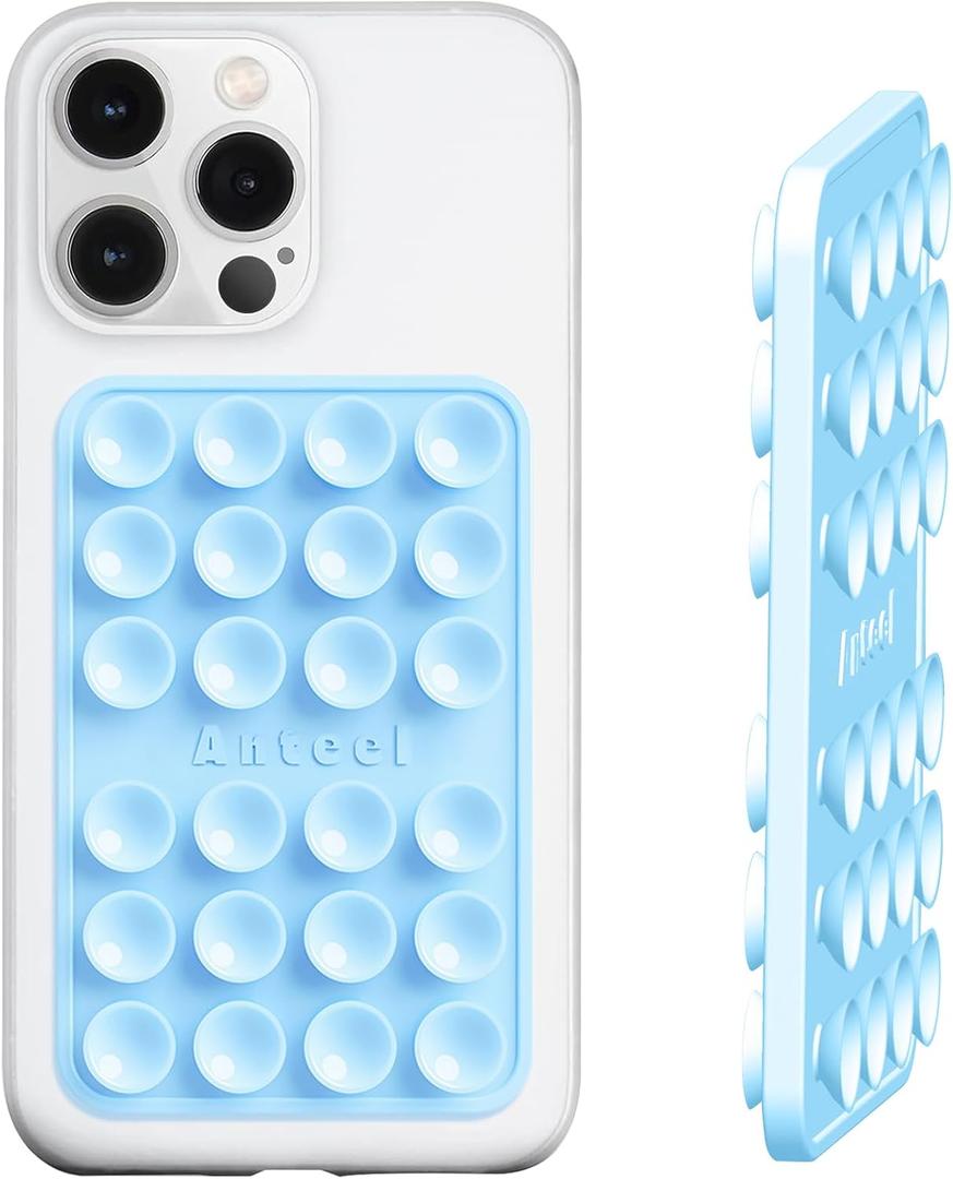 4 x Anteel Double-Sided Silicone Suction Phone Case Mount, Enhanced Suction Cup Power and Thickened Grip for Selfies and Videos, Durable, Hands-Free Non Slip Accessories, 2.36"x3.66" (Baby Blue)