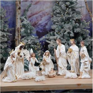Zayton Nativity Set Christmas Indoor 11 Pcs 8 Inch Scene Statue Figurines Jesus Manger Crib Ornament Church Xmas Home Catholic Religious Decoration