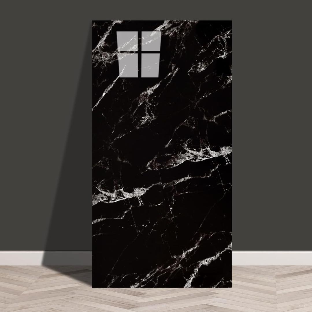 Haimin Wall Panels Peel and Stick 10 Pieces 23.6x11.8in (19.4 Sq. Ft. Coverage) Lightweight Backsplash Marble Look Tile (not Real Marble) Ideal for Kitchen Bathrooms Living Rooms Bedrooms (Black-JGH)