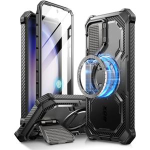 i-Blason Armorbox for Samsung Galaxy S24 Plus Case MagSafe with Camera Cover Stand [Support Wireless Charger] Full-Body with Screen Protector & Kickstand, Black