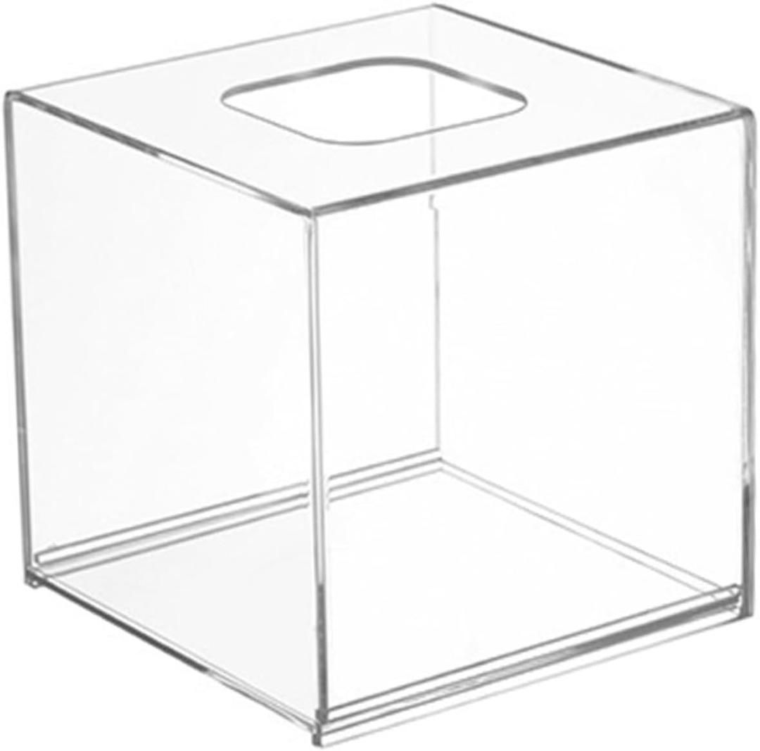 Clear Acrylic Tissue Box Cover with Top Opening Smooth Polished Surface Moderate Napkin Dispenser for Bathroom Kitchen Office Car and Home Use