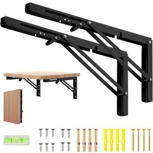 16 Inch Folding Shelf Brackets, 2 Pcs Heavy Duty Metal Collapsible Shelf Bracket Wall Mounted Brackets for Fold Down Table Wall Mounted Brackets for Shelves Space SavingMax Load: 132 lb