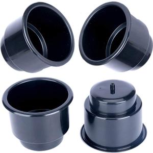 Amarine-made (Set of 4) Black Recessed Drop in Plastic Cup Drink Can Holder with Drain for Boat Car Marine Rv - Black