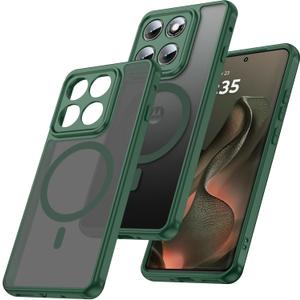MAKAVO Magnetic for Motorola Moto Edge 2025 Case [Compatible with MagSafe] Slim Thin Translucent Matte Phone Case with Camera Cover, Military Grade Drop Proof Silicone Bumper, Green