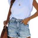 onlypuff Women Denim Shorts Ripped Mid Waisted Jean Shorts with Pockets (M)