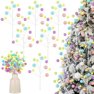 Amyhill 10 Pcs Pastel Christmas Decorations Macaron Ball Colorful Christmas Tree Picks 15 Inch Candy Ball Ornaments Xmas Picks for Tree Toppers Home Vase Fillers Xmas Party Decorations