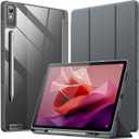 JETech Case for Lenovo Tab P12 12.7-Inch (2023 Model, TB370FU / TB371FU) with Stylus Holder, Clear Hard PC Back, Protective Tri-Fold Stand Slim Tablet Cover, Auto Wake/Sleep (Dark Gray)
