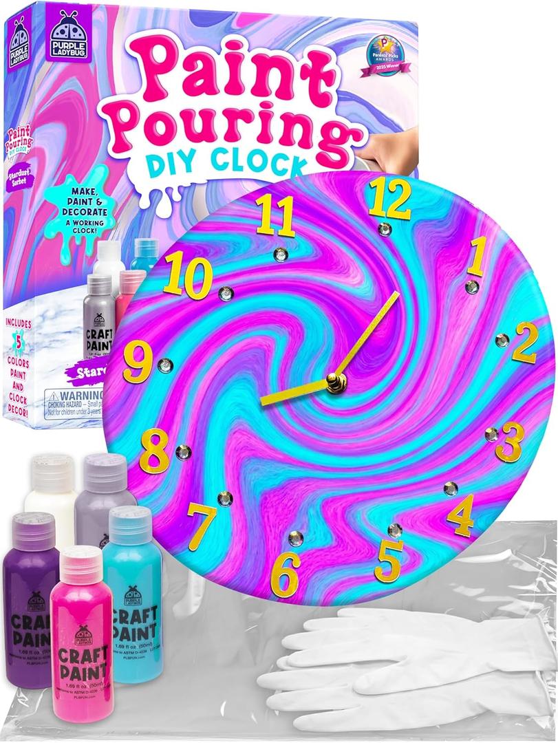 PURPLE LADYBUG Paint Pouring Kit for Ages 6+ - Washable Non-Toxic Painting Kit for Kids with Gloves & Table Cover for Easier Cleanup, Art and Crafts for Kids Ages 8-12, Crafts for Girls 8-12