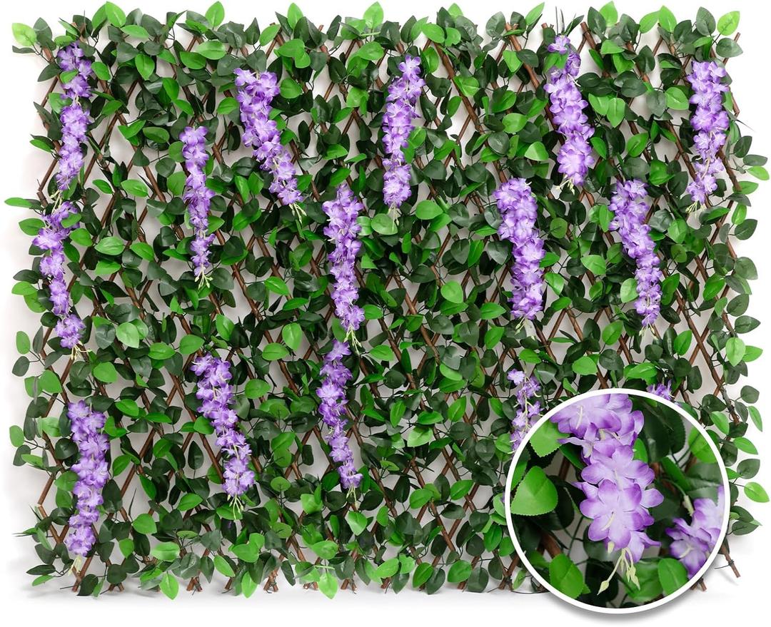DOEWORKS Expandable Fence Privacy Screen for Balcony Patio Outdoor, 1PC Faux Ivy Fencing Panel for Backdrop Garden Backyard Home Decorations (Purple Wisteria)