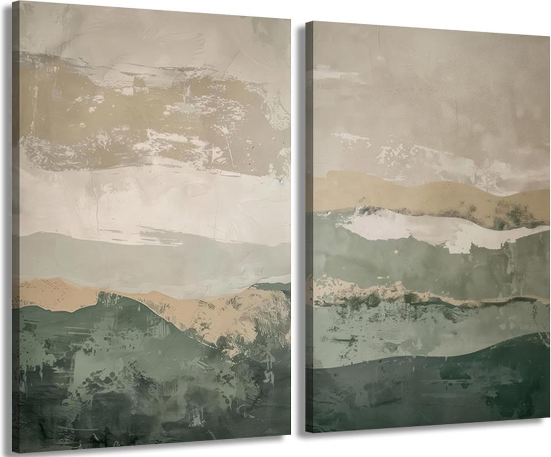XLYFVLGF Beige and Green Abstract Canvas Wall Art Minimalist Wall Decor Pictures Wabi-sabi style prints Japanese style abstract painting artwork for Bedroom Living Room Decoration 16x24in