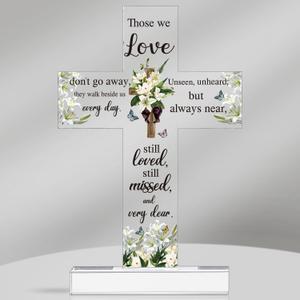 Jetec Sympathy Bereavement Gift for Loss of Loved One Acrylic Cross Floral Red Cardinal Memorial Gift Remember Me Grieving Keepsake for Mom Dad Grandma Friend Sisters Brothers(Cross)