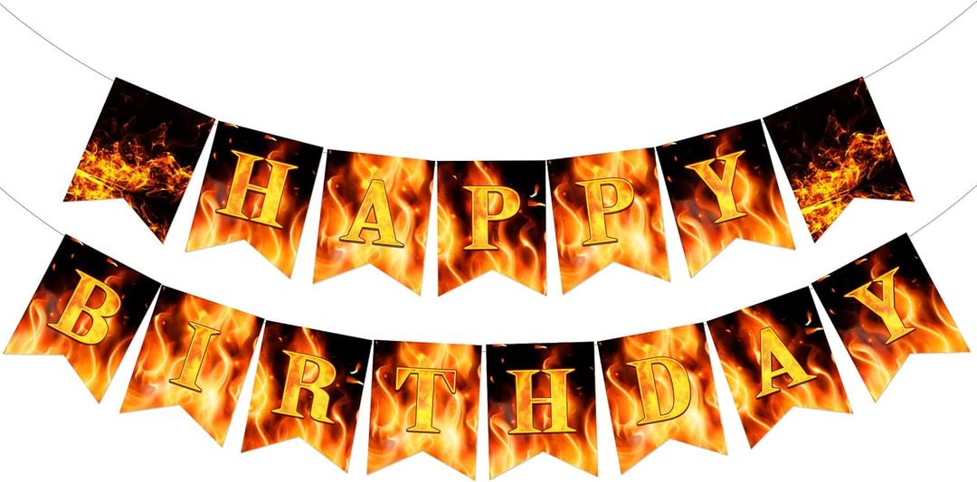 Cheereveal Flame Birthday Party Decorations, Flame Happy Birthday Bunting Banner, Fire Truck Fireman Firefighter Themed Party Supplies