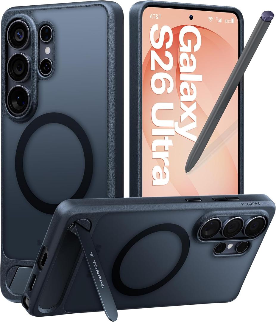 TORRAS Strong Magnetic & Seamless Stand for Samsung Galaxy S26 Ultra Case, Fit for MagSafe, Mil-Grade Drop Protection, Kickstand for Samsung Galaxy S26 Ultra Case, Translucent Back/Black Edge