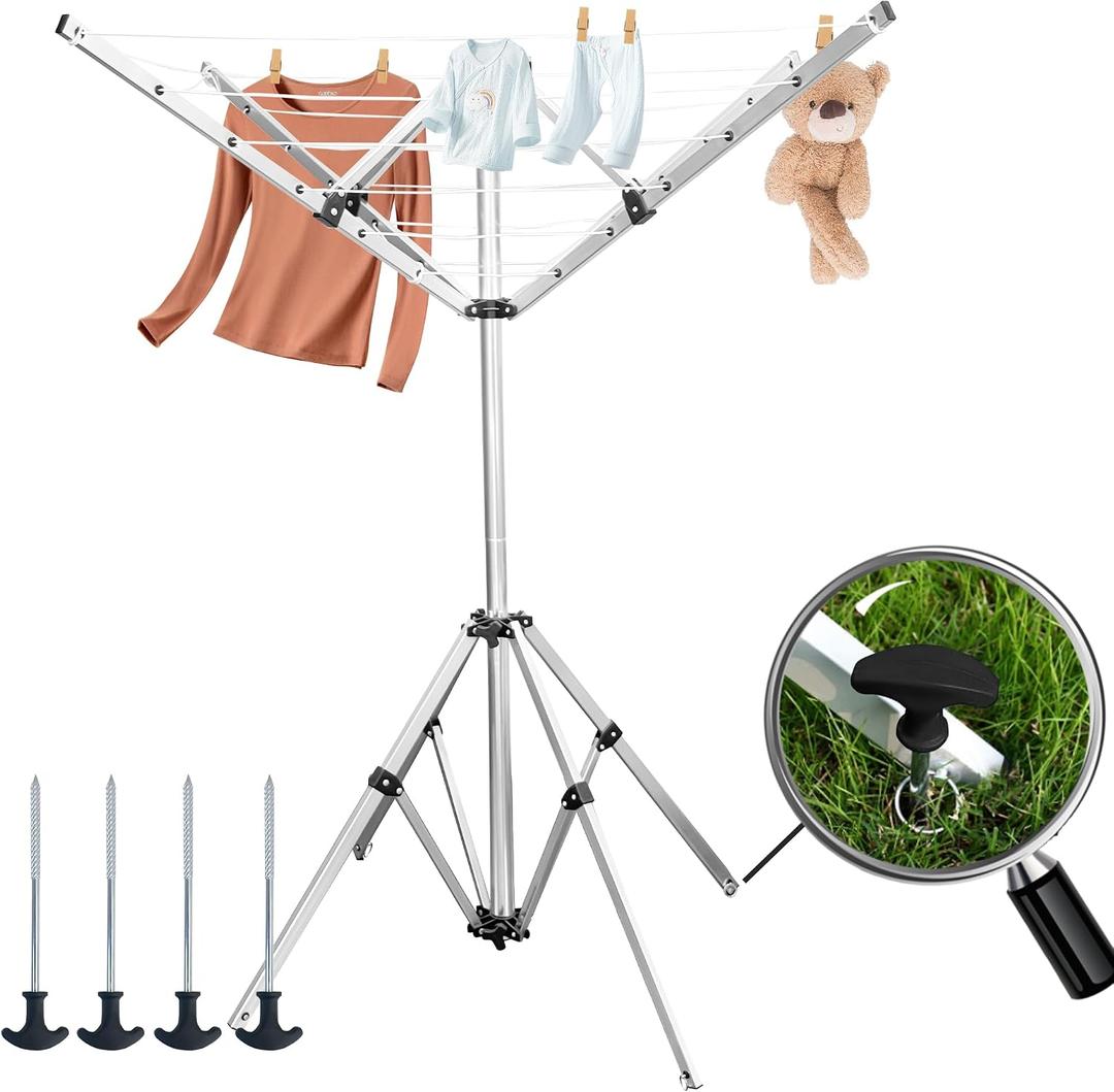 Foldable Clothes Drying Rack, 131 Feet Rotary Clothesline Outdoor for All Weather, Outdoor Clothes Drying Rack for Balcony Patio Use, Quick Dry and Sturdy Frame, 2 Tiers22"d X 61.8"w X 64.3''h )