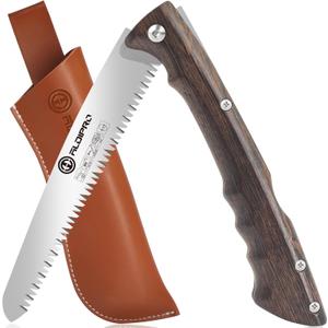 Aldipro Folding Pruning Saw 7 Inch with Leather Sheath and Wenge Wooden Handle, SK5 Steel Blade, Foldable Hand Saw for Camping, Survival, Wood Cutting, Bushcraft and Tree Trimming (Brown)