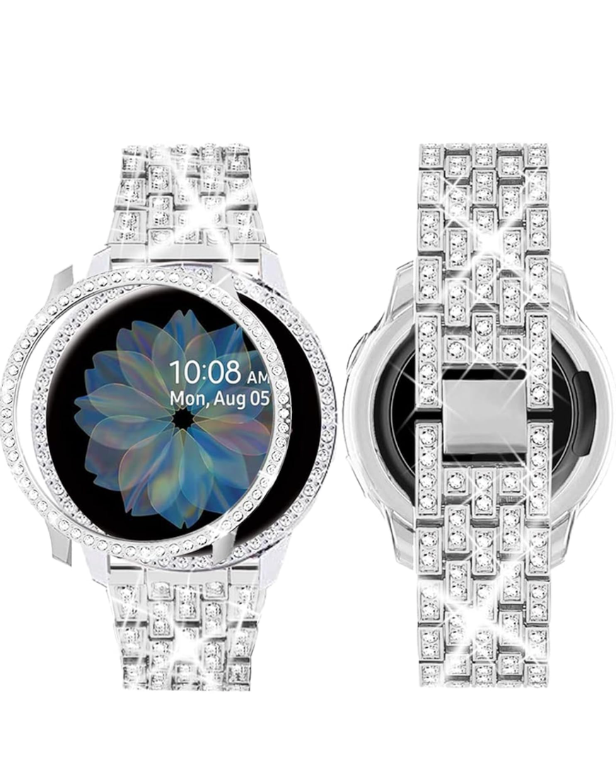 SUPOIX Band Case Compatible for Samsung Galaxy Watch FE 40mm 2024 Women Bling Replacement Strap&PC Protective Bumper Face Cover for Galaxy Watch 5/4 (Size Optional)