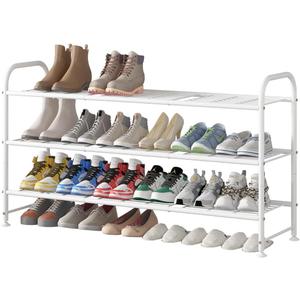 LINZINAR Shoe Rack Long 3 Tier Shoe Storage Organizer Metal Wide Shoe Shelf for Closet Entryway Bedroom 24 Paris Large Capacity, Black (White, 3-Tier)