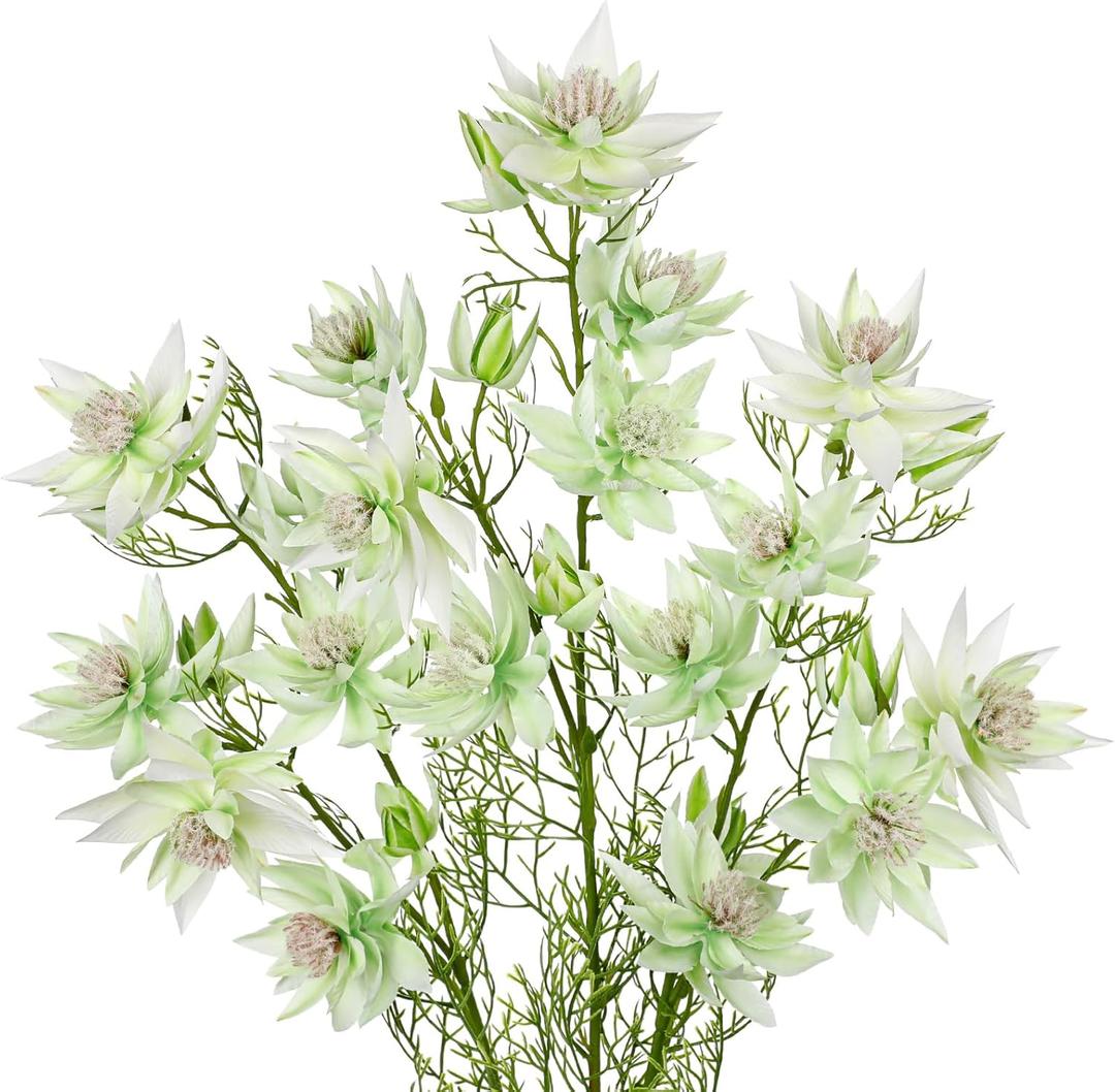 Hollyone 3Pcs White Artificial Flowers Silk 26.3" Fake Protea Flower with Long Stem Faux Flowers Arrangement Branch with 6 Heads for DIY Wedding Party Centerpiece Floral Bouquets Table Home Decor