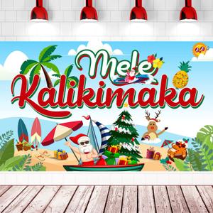 Large 71" X 43" Mele Kalikimaka Banner, Hawaiian Christmas Decoration, Party Decorations for Hawaiian Holiday Tineit