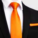 HISDERN Mens Solid Color Ties Formal Satin Necktie and Pocket Square Set Classic Wedding Business Tie & Handkerchief (Orange)