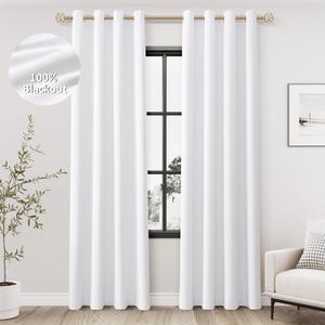 White Linen Blackout Curtains 84 Length 2 Panels Set for Living Room Bedroom, 100% Black Out Thermal Insulated Linen Drapes, Room Darkening Grommet Curtains 84 Inches Long