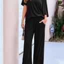 KIRUNDO Lounge Sets for Women Airport Travel Outfit 2026 Summer Off the Shoulder Tops Wide Leg Pants 2 Piece Matching Set, 3X