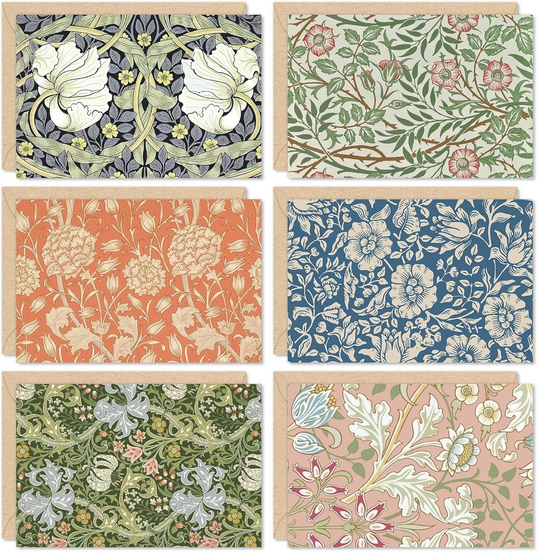 Whaline 48 Pcs William Morris Thank You Cards Greeting Cards Vintage Floral Note Card with Envelope Sticker for Baby Shower Birthday Wedding Party Invitation Supplies, 4 x 6 Inch