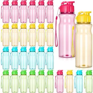 Maxcheck 30 Pieces Plastic Water Bottles for Adult Bulk 17 oz Water Bottle Bulk Reusable Leak Proof Portable Drink Bottles Sport Drink Bottles with Handle Strap for Gym Outdoor