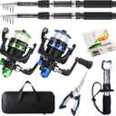 Fishing Rod, 2PCS Telescopic Fishing Rod and Reel Combo with Fishing Pliers and Lip Gripper, Pre-Loaded Spinning Reel Combo, Fishing Pole with Carrier Bag Fishing Gear